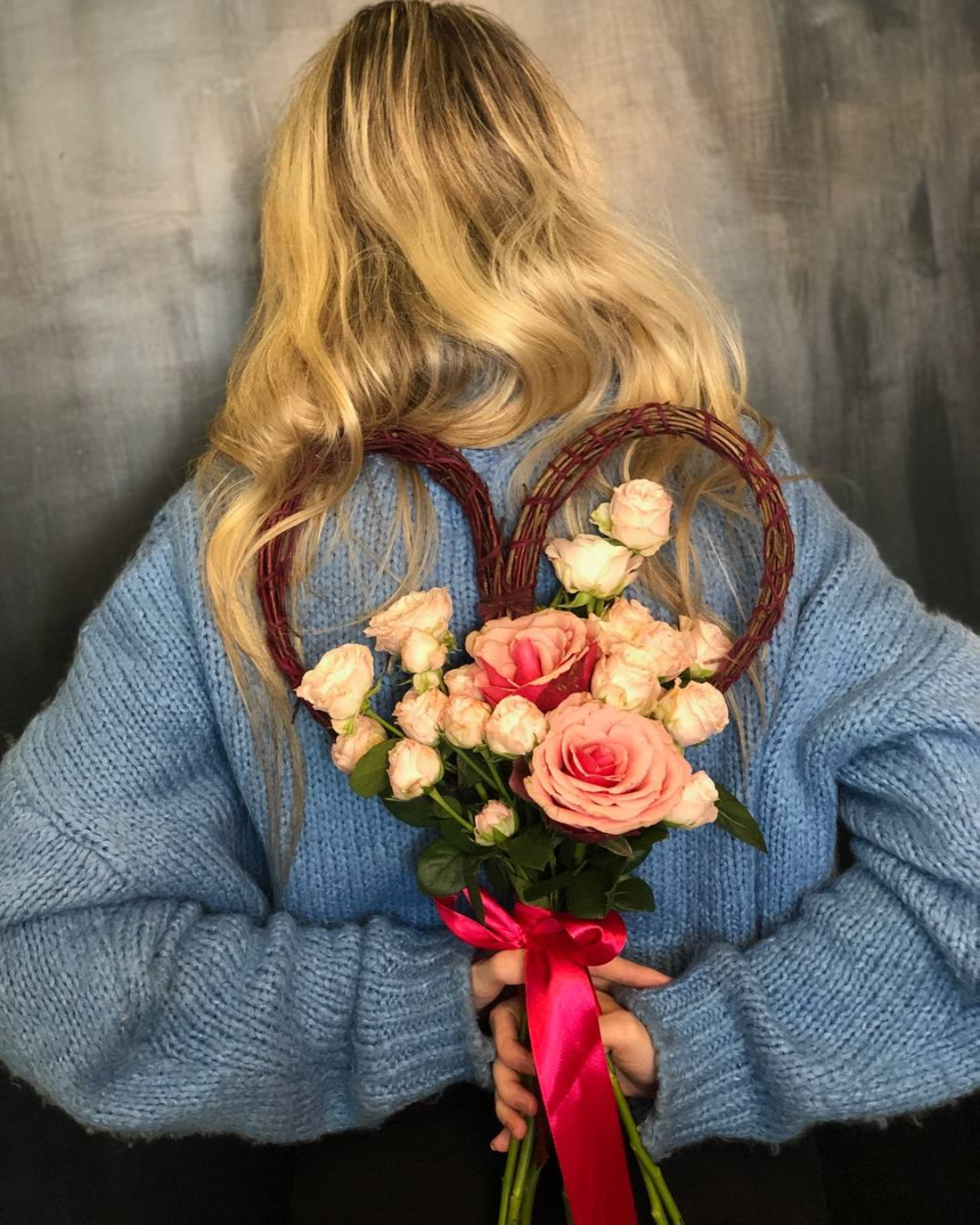 Bouquet di rose con Cuore di legno