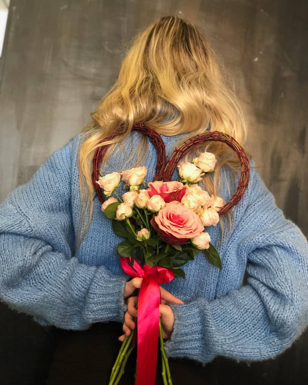 Bouquet di rose con Cuore di legno